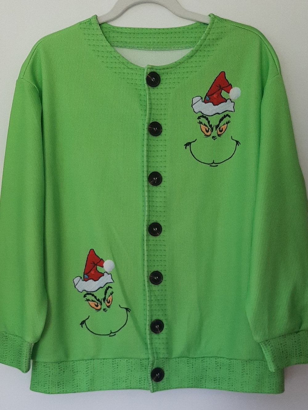 Women's L Green Grinch Button-Front Scoop Neck Shirt / Jacket